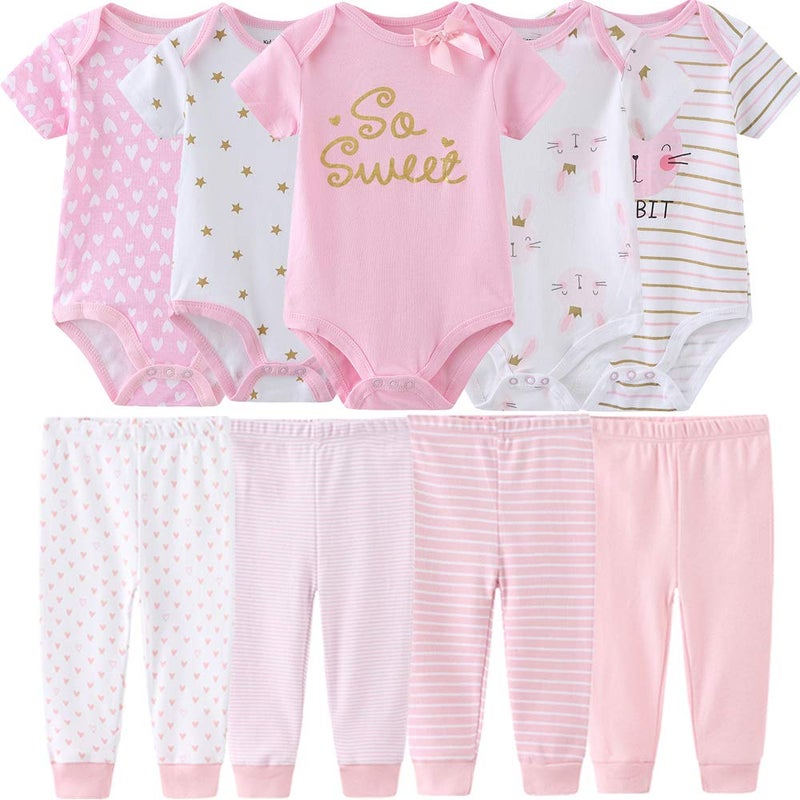 Kiddiezoom Baby Layette Set Baby Boys' 9-Piece Bodysuits Pants Set Toddler Girl Boy Unisex Baby Gift Sets - Image 1